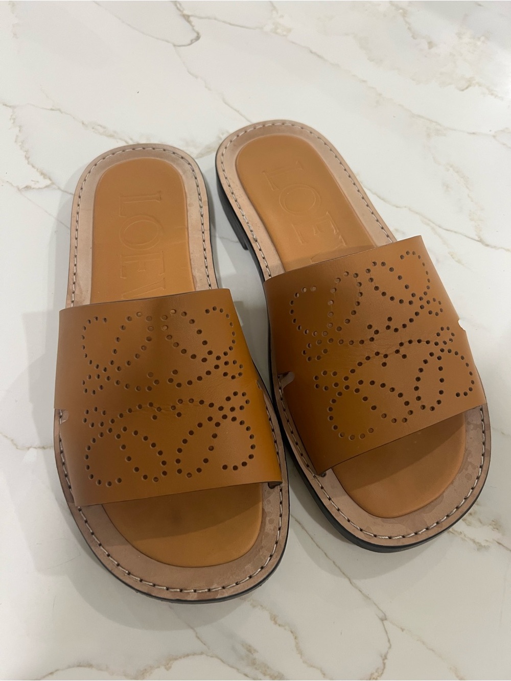 Loewe Slide Sandals in Cognac